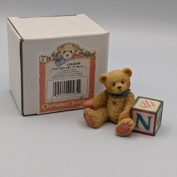 Cherished Teddies Bear with ABC "N" Block Figurine 158488N (1995) - Picture 2 of 10